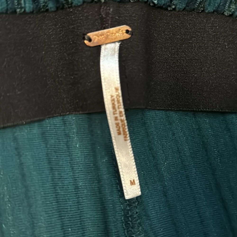 Free People Velvet Dark Green Ribbed Slim Flare Pull On Bell Bottom Pants M - Picture 5 of 11
